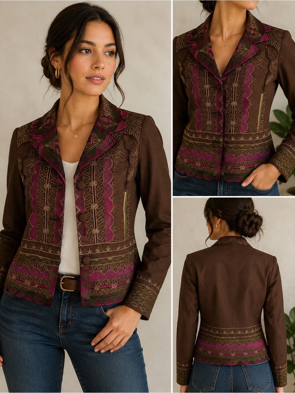Vintage-inspired ANTTHONY embroidered blazer jacket in size XS.